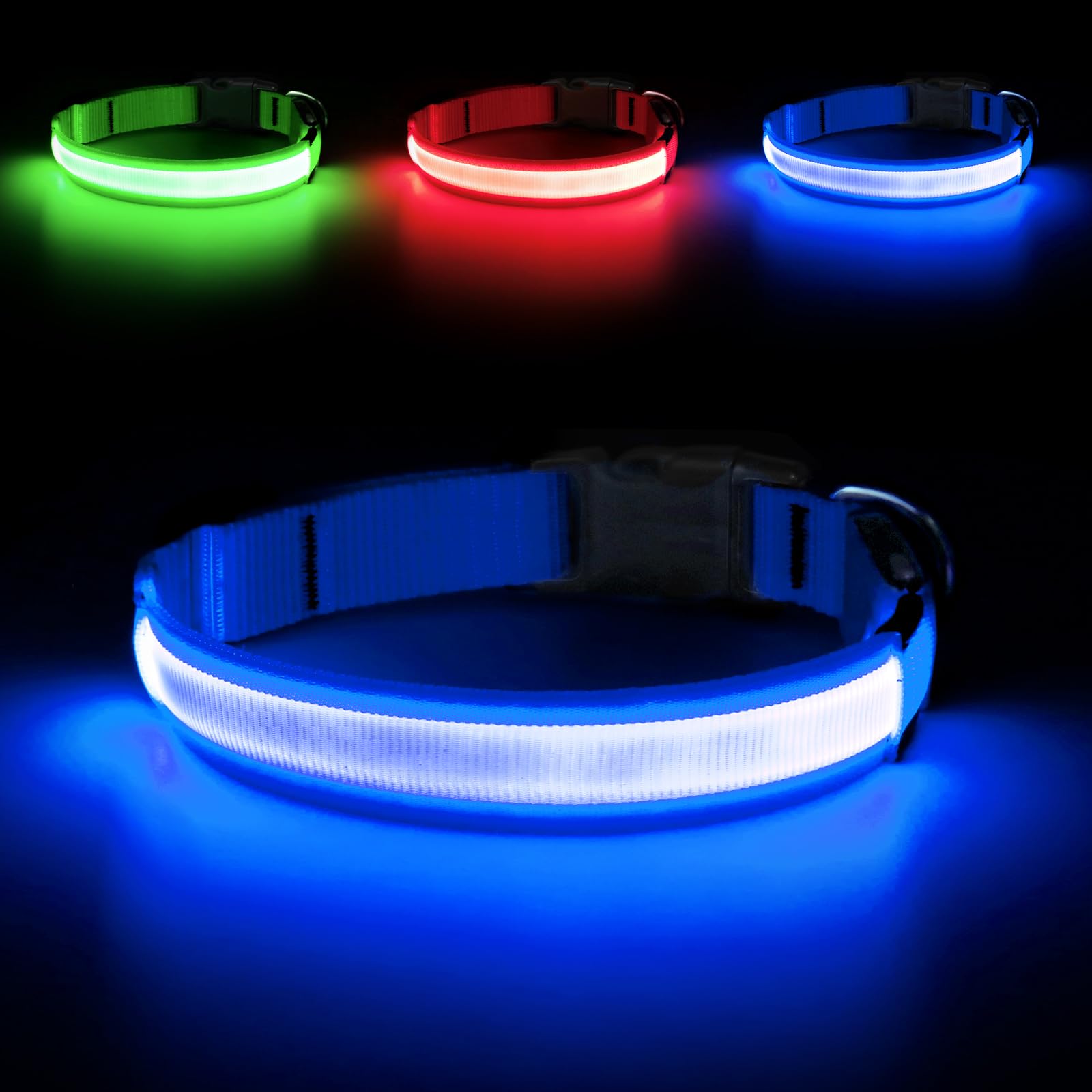 USB Rechargeable LED Dog collar - Reflective & Waterproof great for night walks